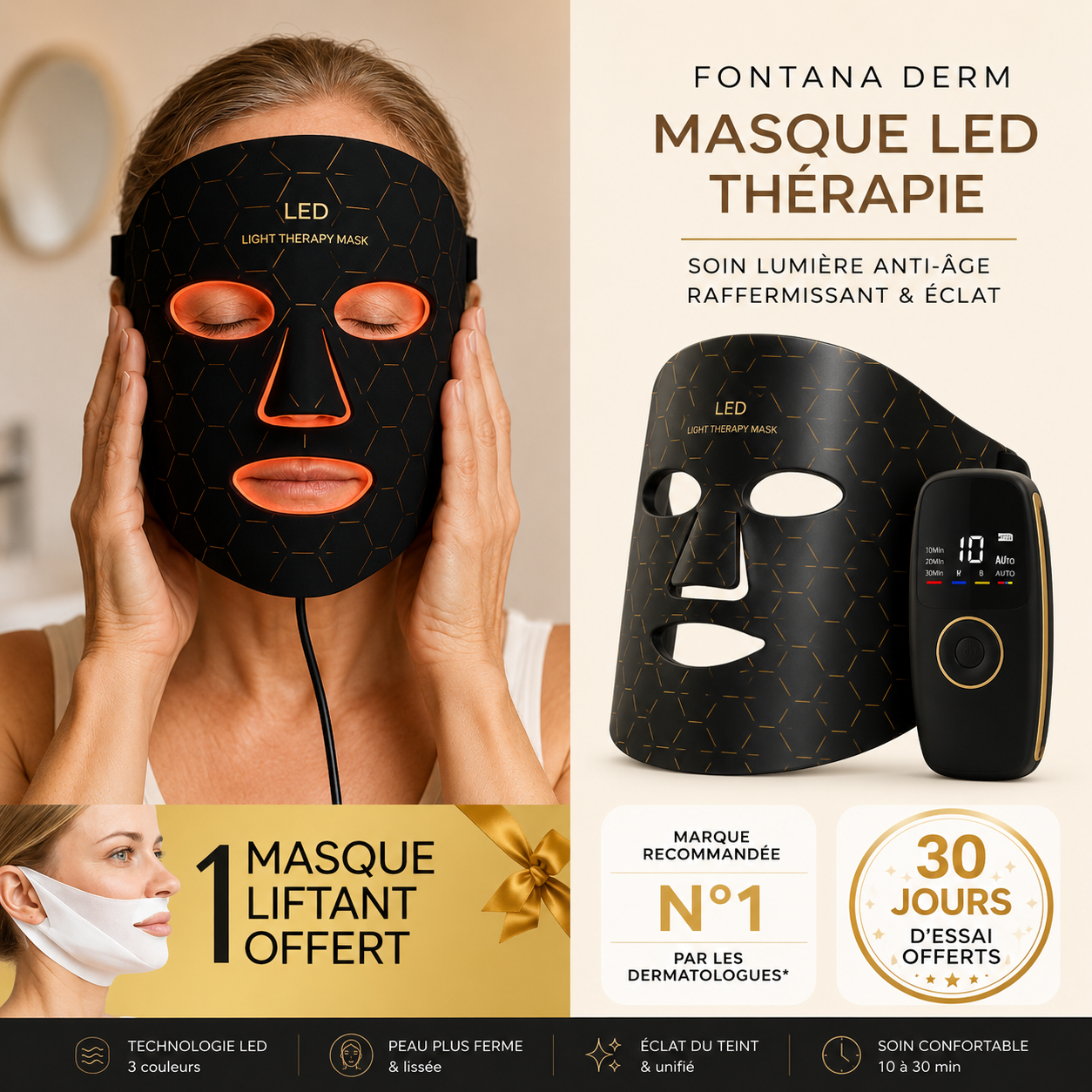 Masque LED Visage – Technologie Anti-Âge Avancée