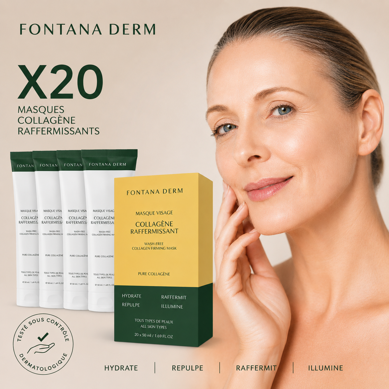 Masque Collagène Fontana Derm™ – Raffermissant, Anti-Âge & Éclat Instantané