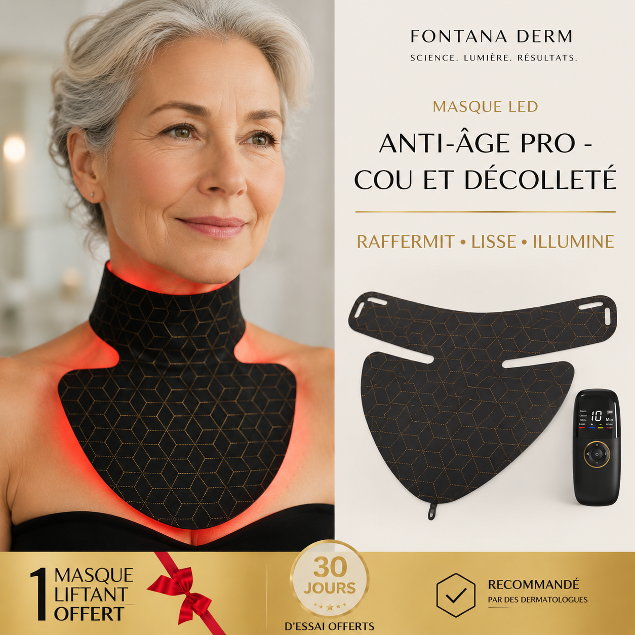 Fontana Derm Masque LED Anti-Âge Ultime – Visage, Cou & Décolleté